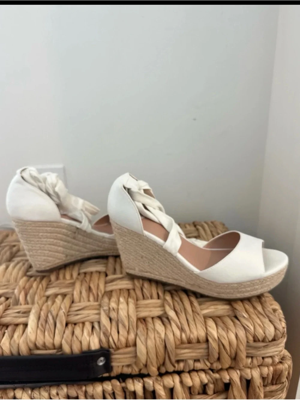 Women’s Cream Espadrille Platform Wedges with Ankle Tie